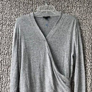 J Crew Black and White Speckled Cross Front Closure Lightweight Sweater